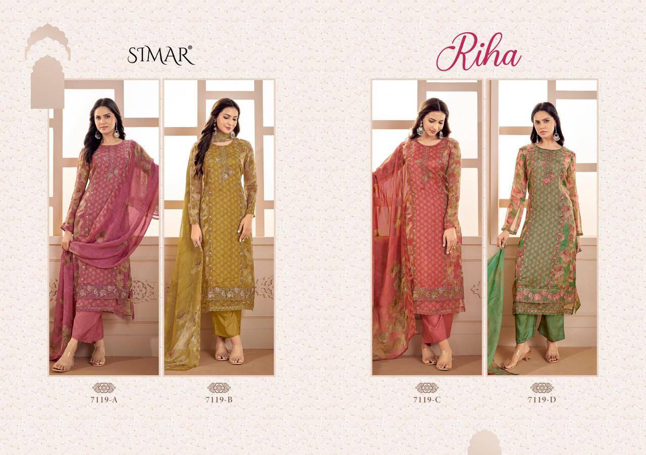 Riha By Glossy 7119A To D Series Stylish Beautiful Colourful Muslin Dresses At Wholesale Price